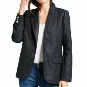 A New Day Navy Blue & Gold Metallic Polka Dot Single Breasted Button Up Blazer